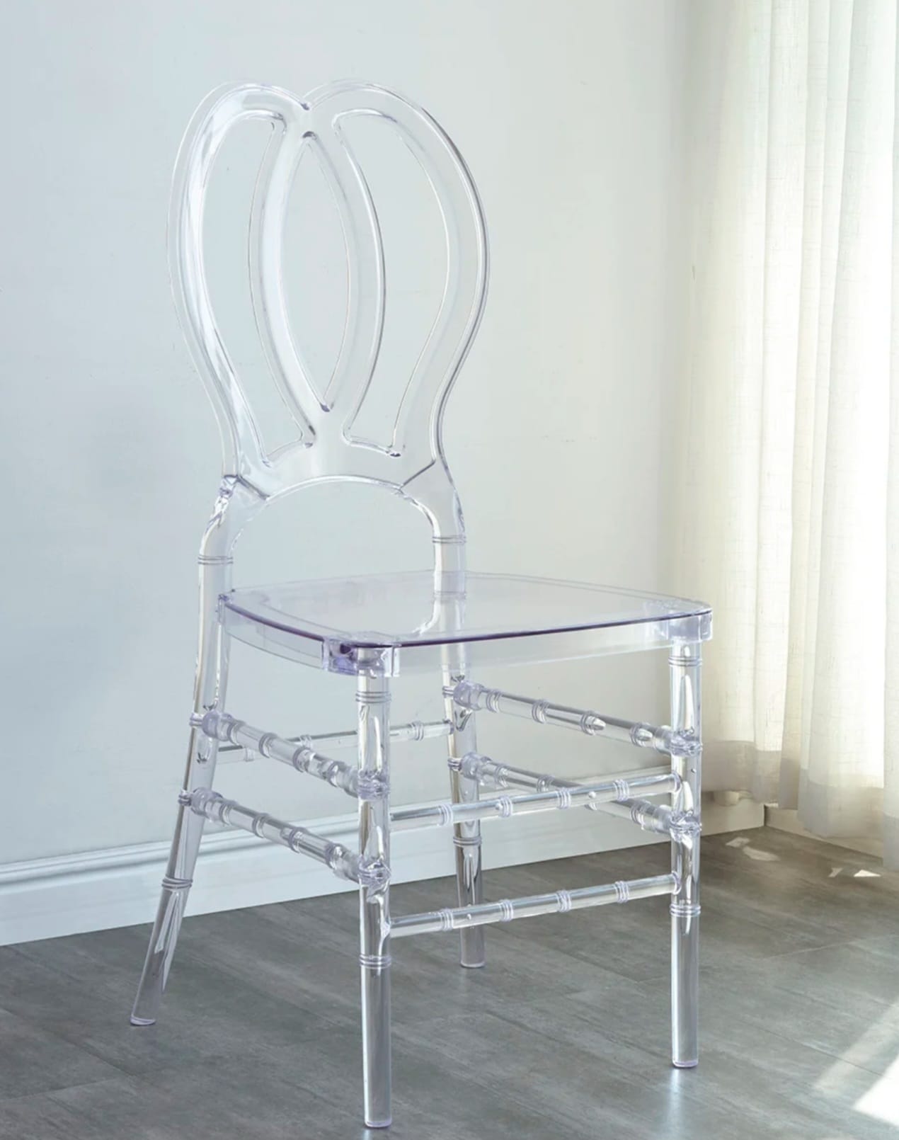 Ghost Chiavari clear acrylic chair with double-loop back design